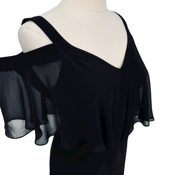 MSK Womens Black Cold Shoulder Chiffon Overlay Flutter Sleeve Dress Size 12 - Picture 5 of 12